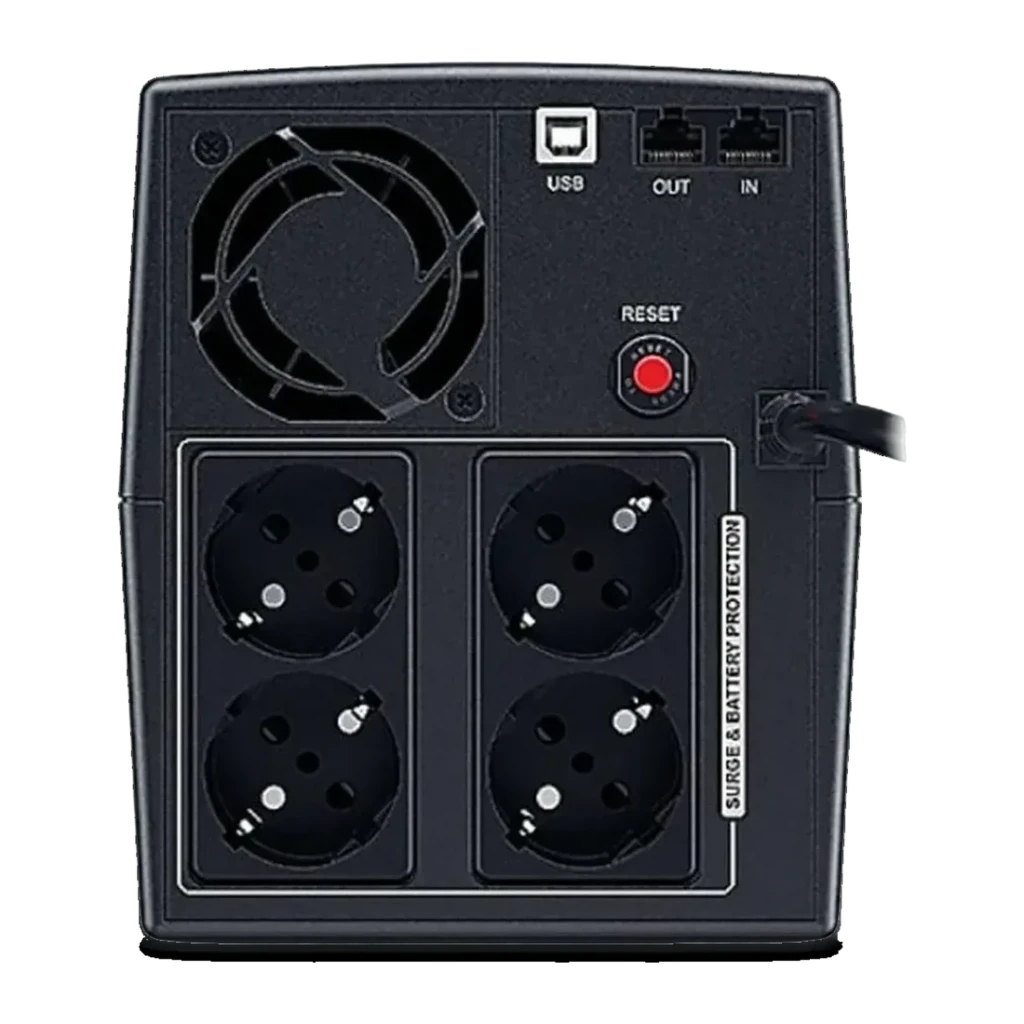 SAI CyberPower Systems UT2200EG Línea Interactiva 2200VA Negro, vista trasera: 4 tomas Schuko, puerto USB, puertos RJ45