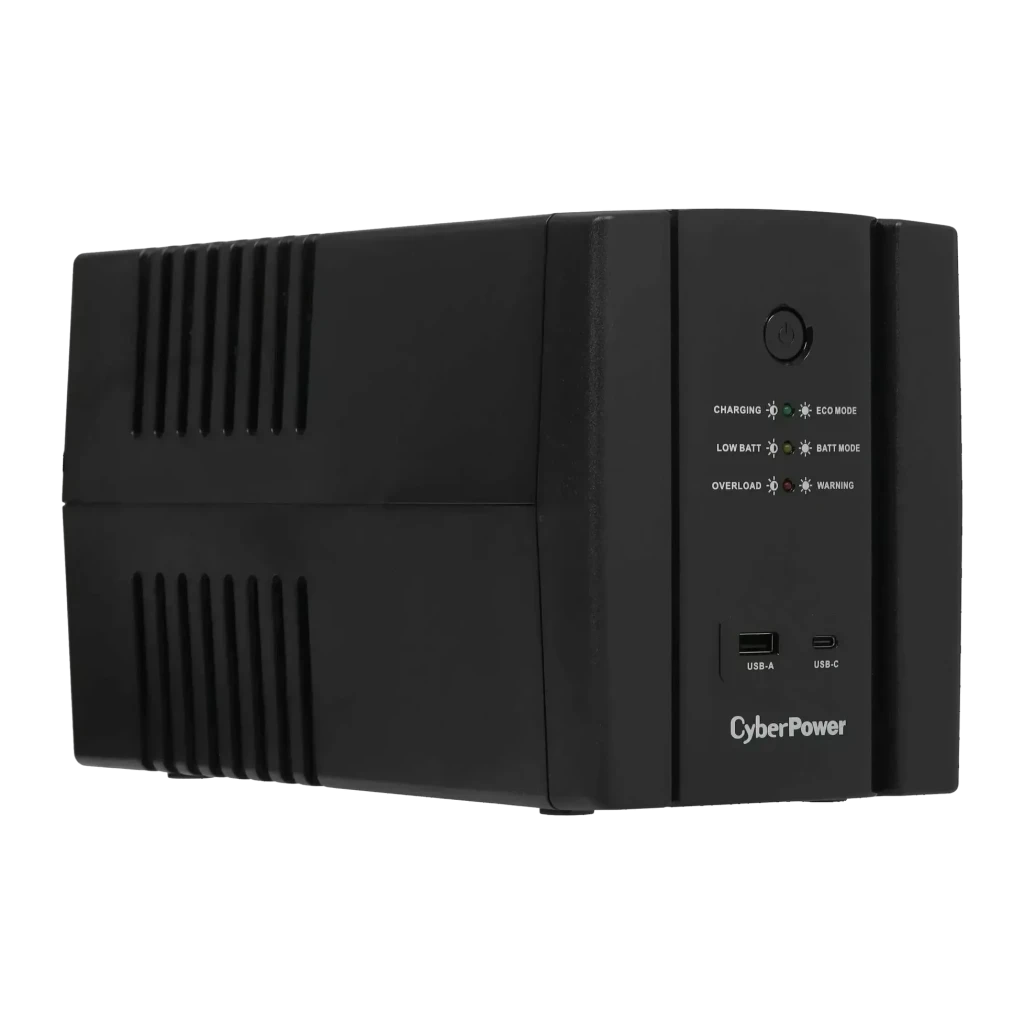 Onduleur UPS CyberPower Systems UT1500EG Ligne Interactive 1500VA Noir, détail: panneau avant avec LEDs d'état, ports USB-A