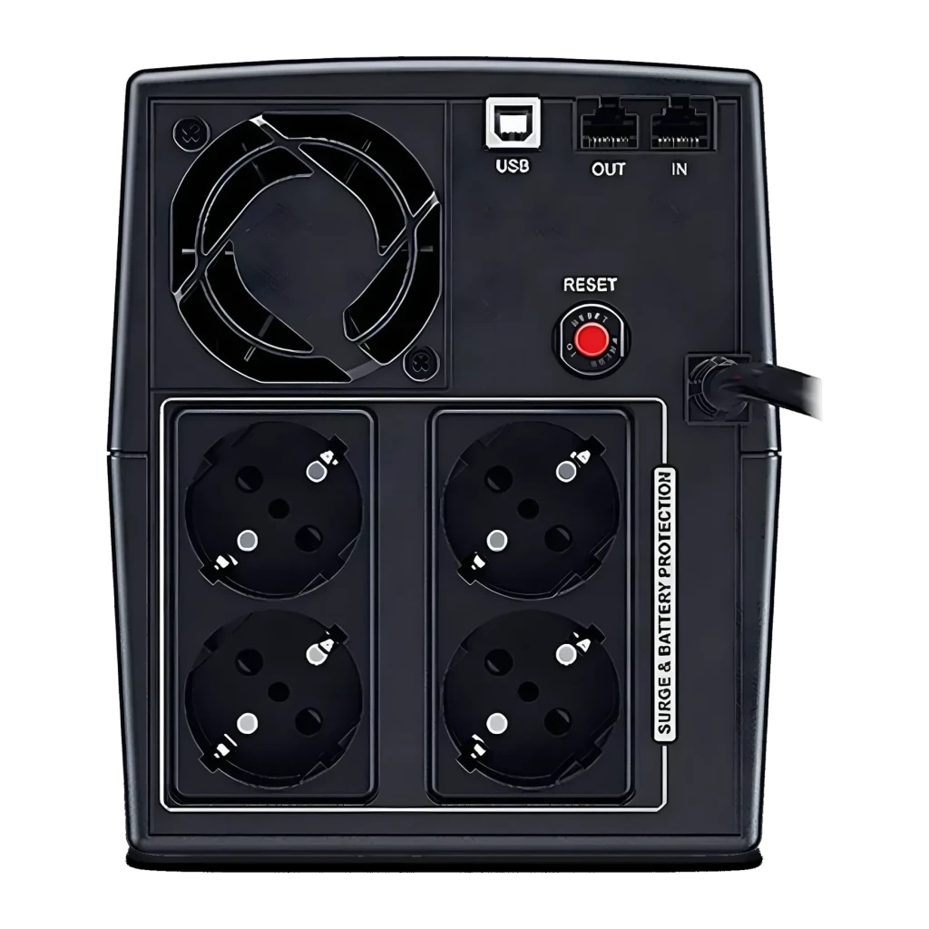 Onduleur UPS CyberPower Systems UT1500EG Ligne Interactive 1500VA Noir, vue arrière: 4 prises Schuko, port USB, ports RJ45