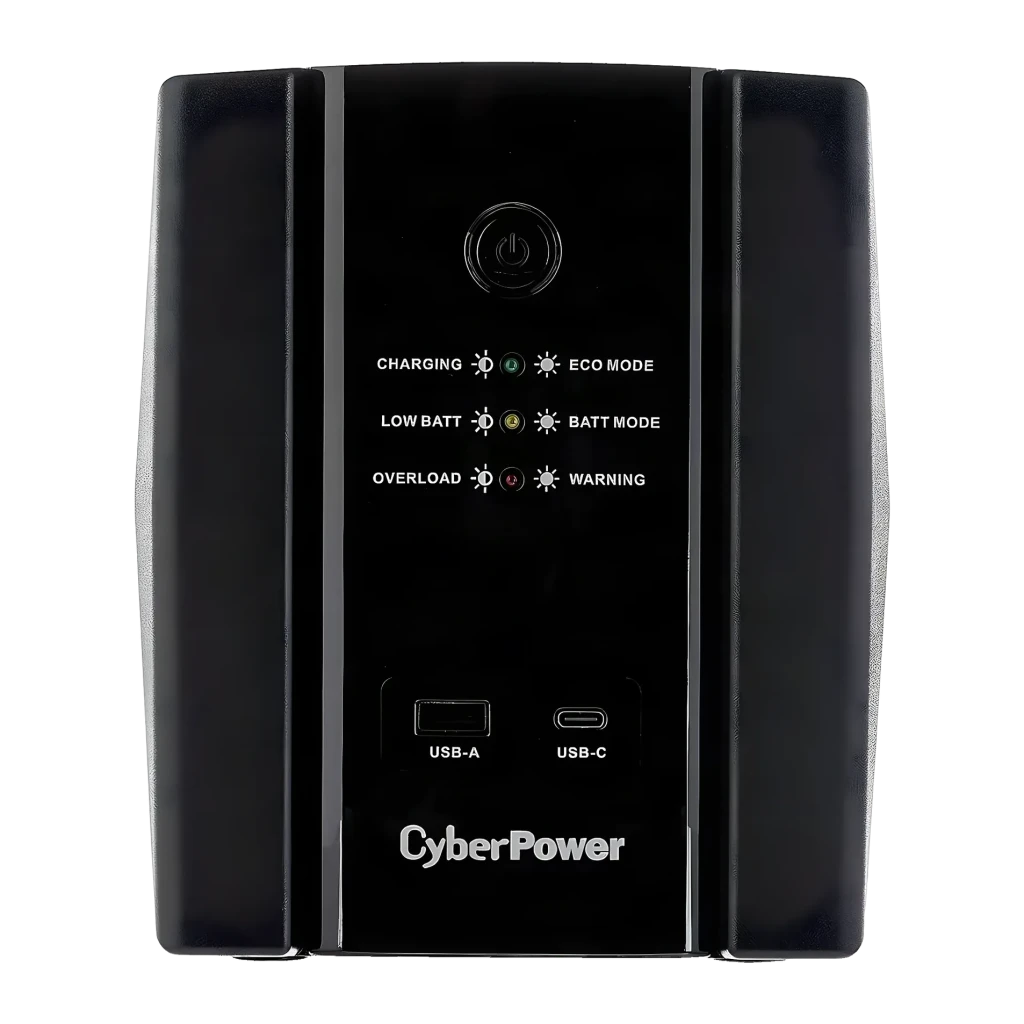 Onduleur UPS CyberPower Systems UT1500EG Ligne Interactive 1500VA Noir, détail: panneau avant avec bouton d'alimentation