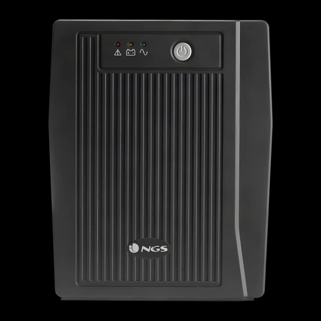 Onduleur NGS Fortress 2000 V2 Offline 1500VA 900W Noir, détail face avant: panneau LEDs indicateurs, bouton marche et grille