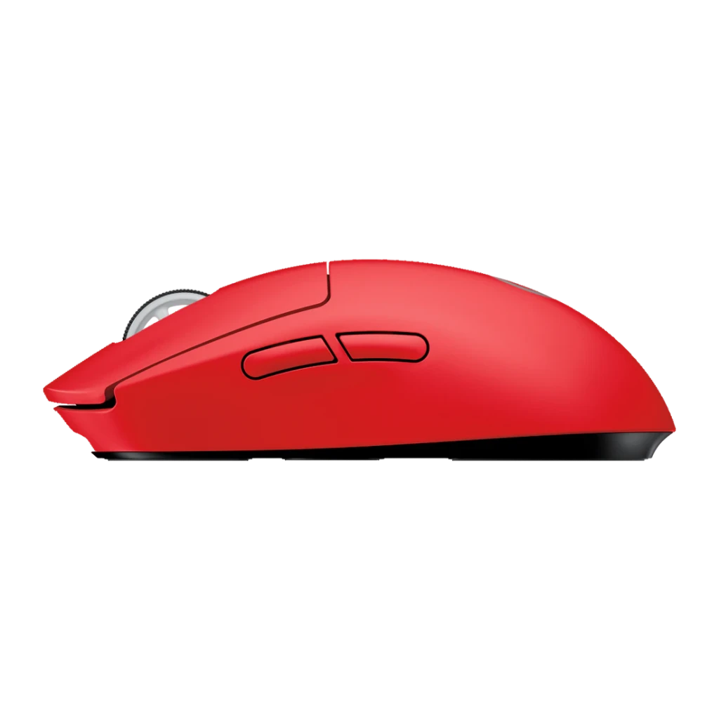 Souris Gaming Logitech G Pro X Superlight Wireless Sans Fil 25600 DPI Rouge, détail latéral: profil ergonomique, deux