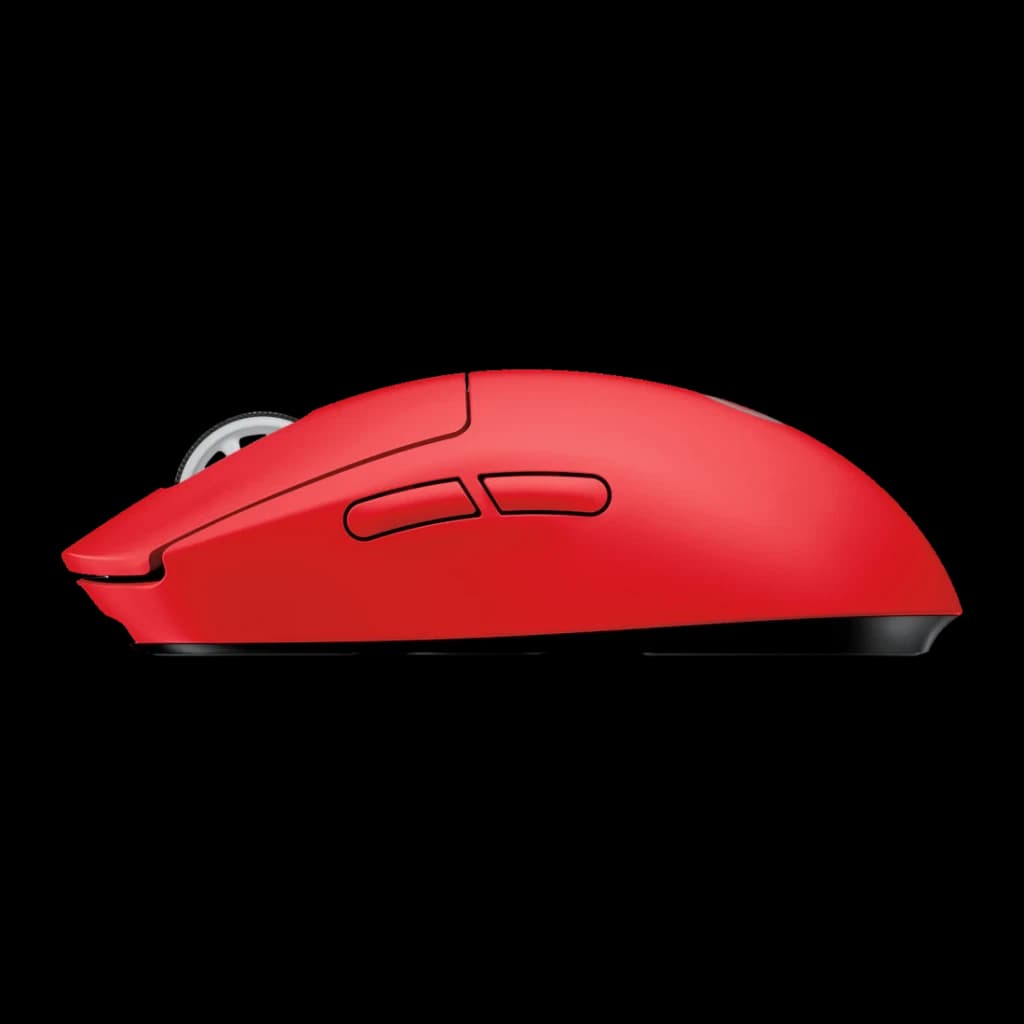 Souris Gaming Logitech G Pro X Superlight Wireless Sans Fil 25600 DPI Rouge, détail latéral: profil ergonomique, deux