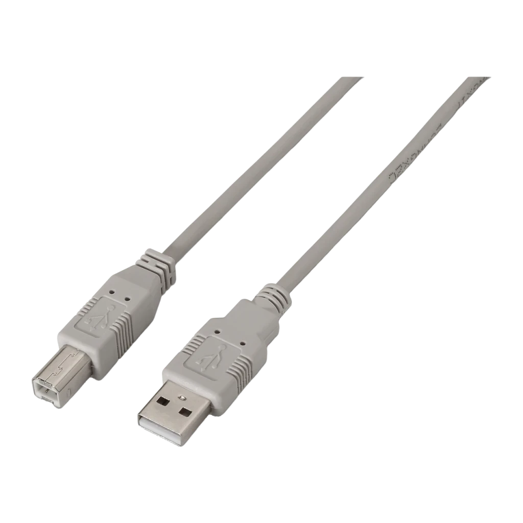 Câble USB AISENS A101-0001 USB-A vers USB-B 2.0 1m Beige, vue de face: connecteurs USB-A et USB-B visibles aux deux