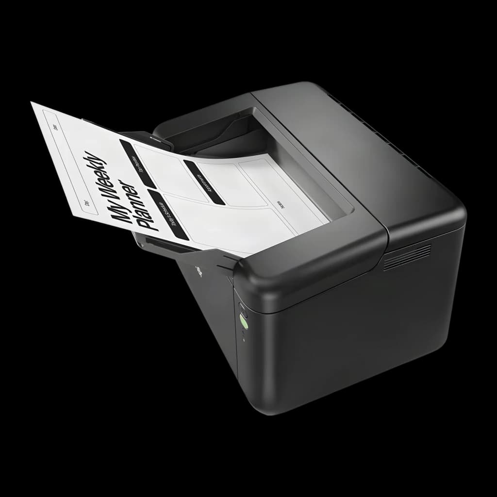 Impressora Brother HL-L1240W Laser Monocromática Preto, detalhe: folha com planeador semanal a sair pelo tabuleiro superior