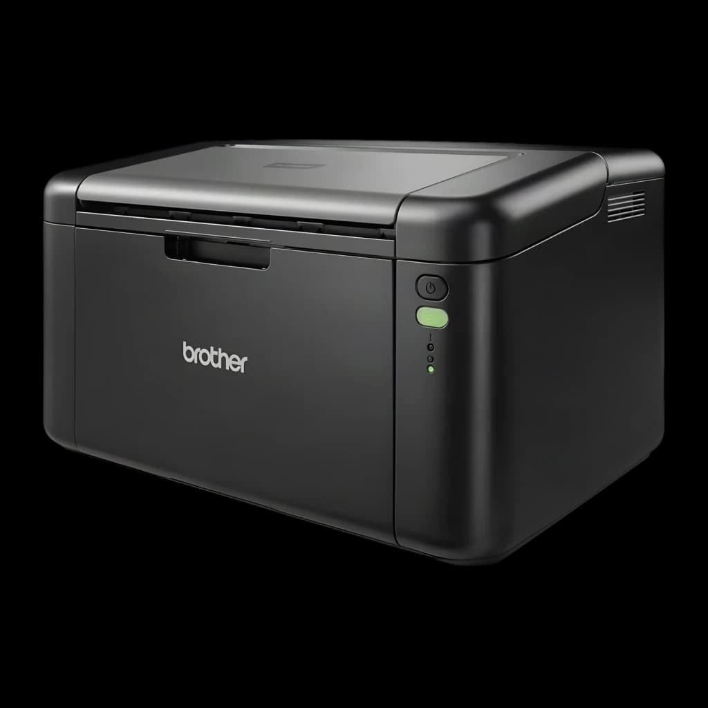 Impressora Brother HL-L1240W Laser Monocromática Preto, detalhe: vista lateral com botão de energia e LED verde WiFi visíveis