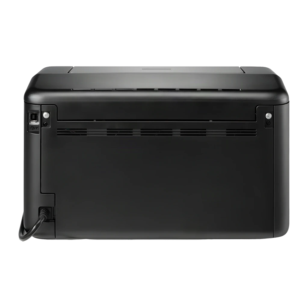 Impressora Brother HL-L1240W Laser Monocromática Preto, vista traseira: portas USB e cabo de alimentação conectados, grades