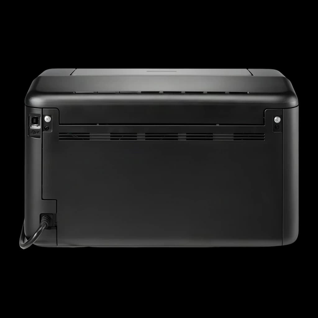 Impressora Brother HL-L1240W Laser Monocromática Preto, vista traseira: portas USB e cabo de alimentação conectados, grades