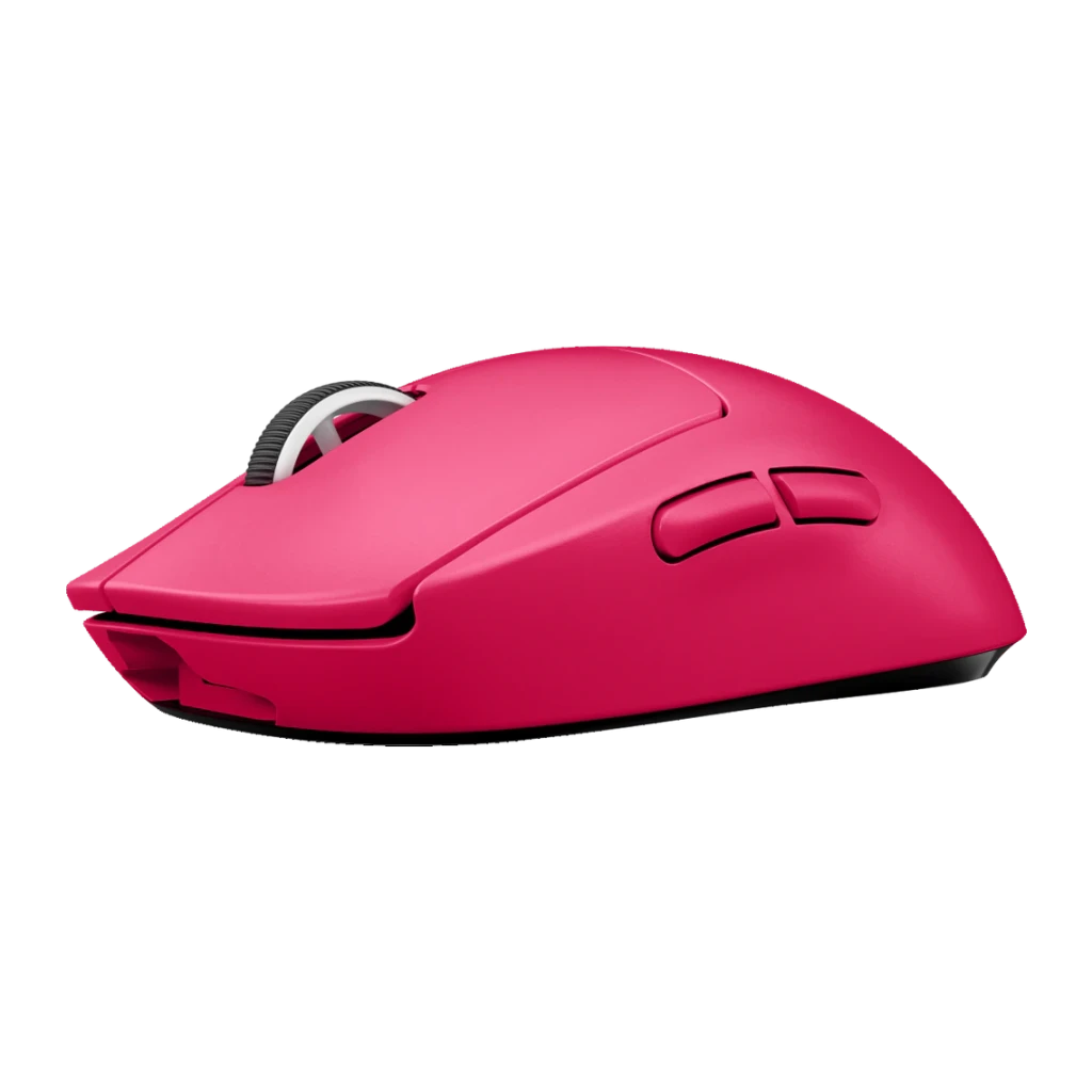 Ratón Gaming Logitech G PRO X Superlight Inalámbrico LIGHTSPEED 25600 DPI Rosa, detalle: vista lateral con rueda blanca