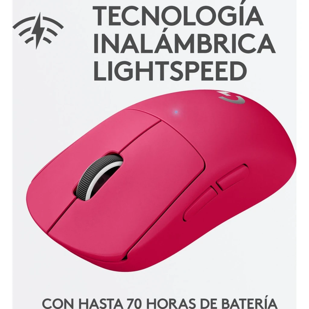 Ratón Gaming Logitech G PRO X Superlight Inalámbrico LIGHTSPEED 25600 DPI Rosa, vista lateral: diseño compacto rosa