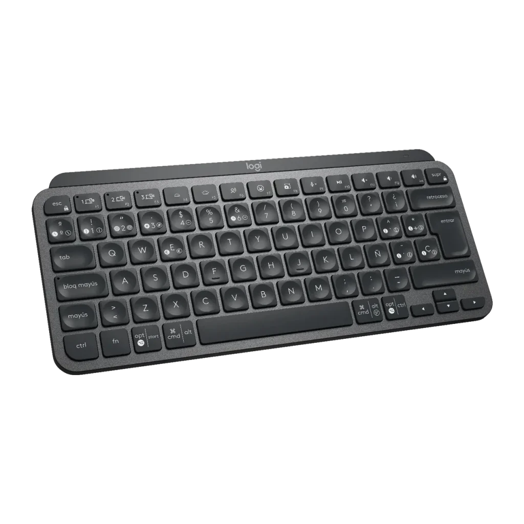 Teclado Logitech MX Keys Mini Inalámbrico Grafito, vista frontal: teclas cóncavas en disposición compacta sin teclado