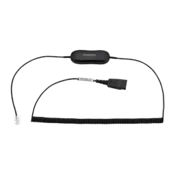 Câble pour casque Jabra GN1218 AC 2m QD vers RJ-9 Noir, vue de face: connecteur QD, module en ligne et section spiralée