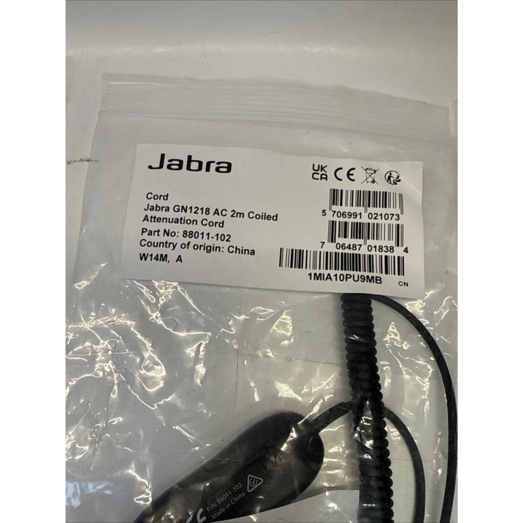 Câble pour casque Jabra GN1218 AC 2m QD vers RJ-9 Noir, contenu de la boîte: sachet transparent avec étiquette Jabra