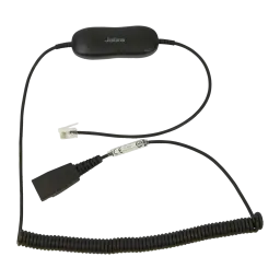 Câble pour casque Jabra GN1218 AC 2m QD vers RJ-9 Noir, détail: connecteur QD, module Jabra et spirale enroulée visibles