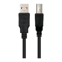 Câble USB Nanocable 2.0 Type A/B 1m USB-A vers USB-B Noir, détail: connecteurs métalliques type A et type B avec logo USB