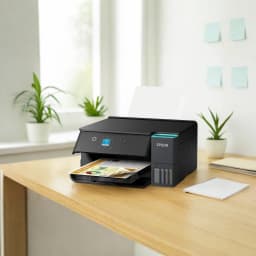 Imprimante Epson EcoTank ET-2950 Multifonction Couleur Noir, en cours d'utilisation: sur bureau imprimant document couleur