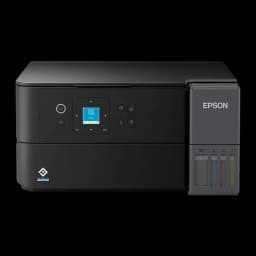 Imprimante Epson EcoTank ET-2950 Multifonction Couleur Noir, détail avant: écran LCD, boutons et réservoirs d'encre BK C M