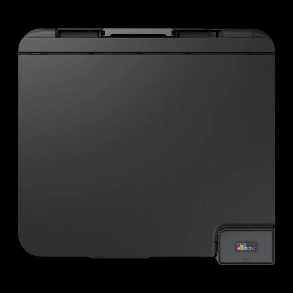 Imprimante Epson EcoTank ET-2950 Multifonction Couleur Noir, détail dessus: couvercle scanner plat et logo EcoTank en coin