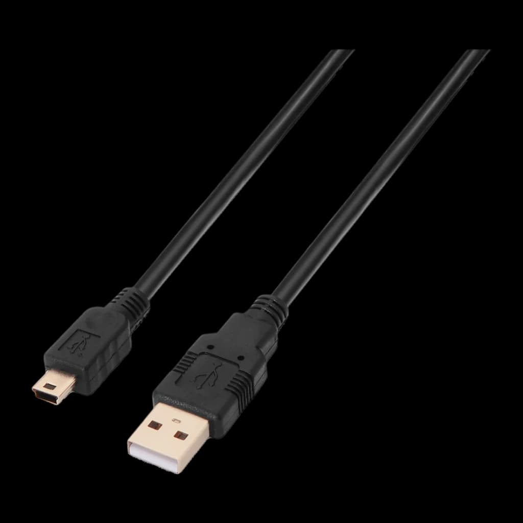 Cable AISENS A101-0023 USB-A a Mini-USB-B 0,5 m USB 2.0 Negro, vista frontal: conector USB-A y Mini-USB-B dorados visibles