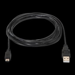 Cable AISENS A101-0023 USB-A a Mini-USB-B 0,5 m USB 2.0 Negro, detalle: conectores USB-A y Mini-USB-B visibles con cable