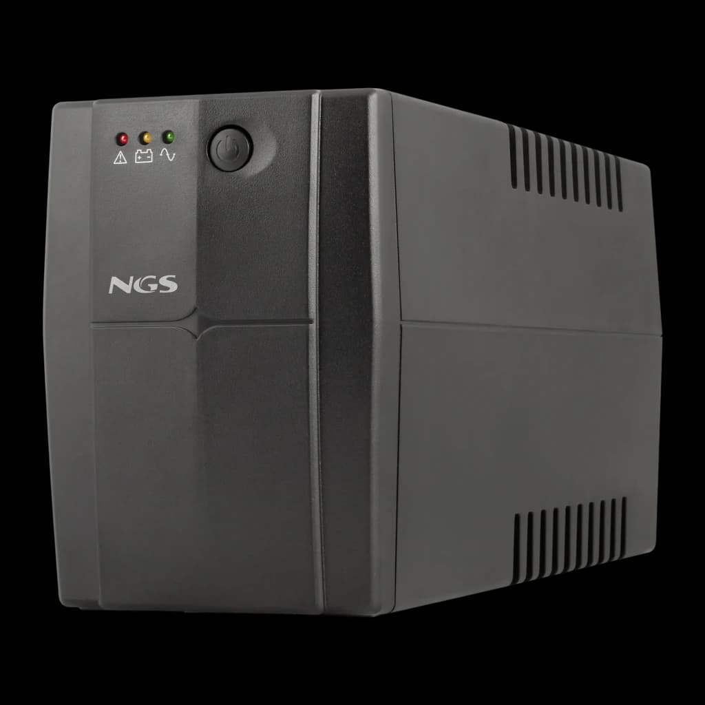 Onduleur NGS Fortress 1200 V3 Offline 1200VA 480W Noir, vue de face: boîtier noir avec logo NGS, 3 LEDs indicateurs