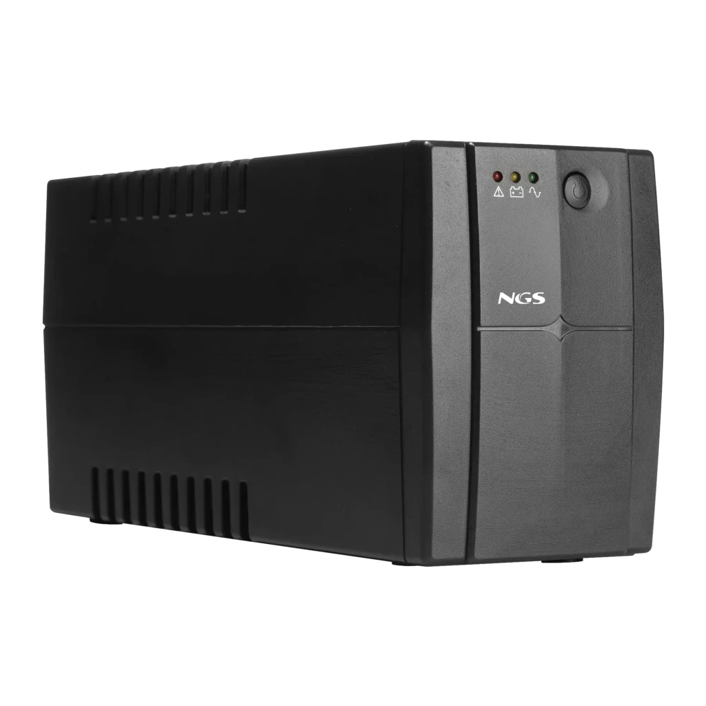 Onduleur NGS Fortress 1200 V3 Offline 1200VA 480W Noir, détail: panneau avant avec LEDs indicateurs, bouton d'alimentation