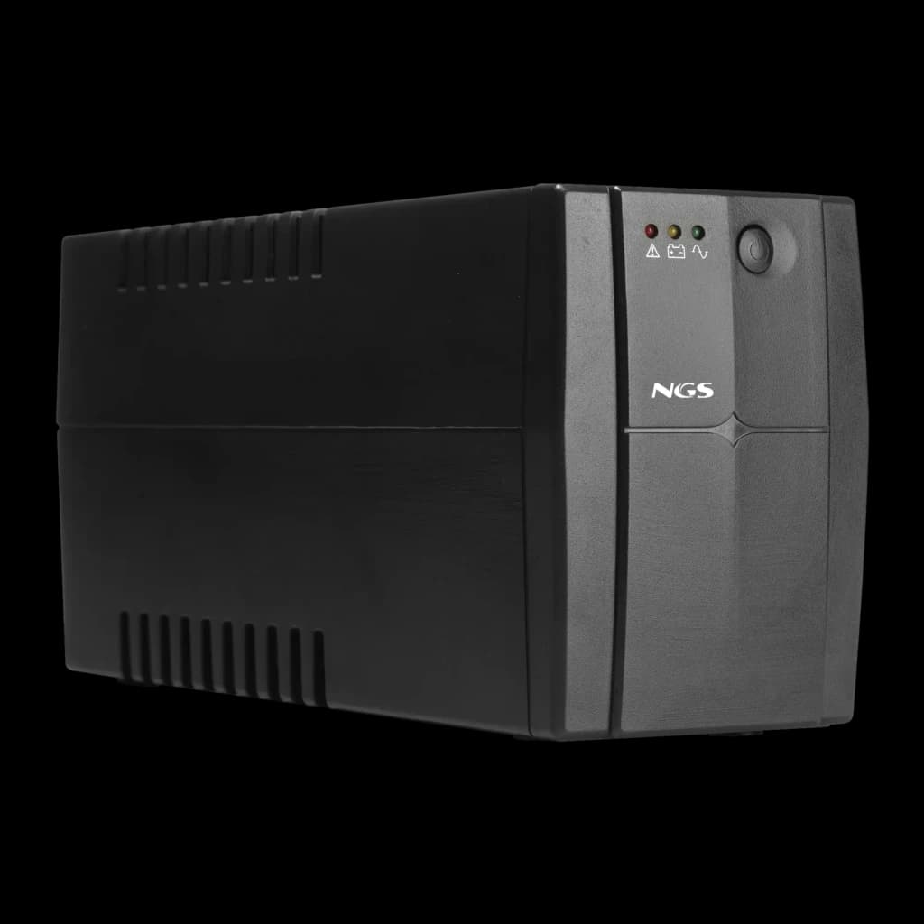 Onduleur NGS Fortress 1200 V3 Offline 1200VA 480W Noir, détail: panneau avant avec LEDs indicateurs, bouton d'alimentation