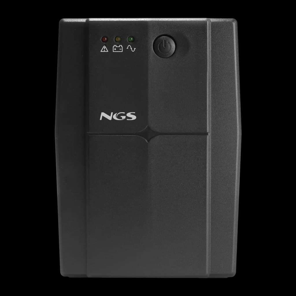 Onduleur NGS Fortress 1200 V3 Offline 1200VA 480W Noir, détail avant: LEDs indicateurs, bouton d'alimentation et logo NGS