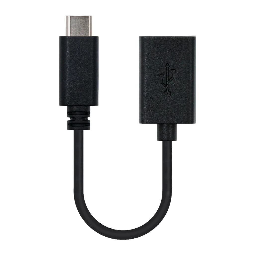 Cable Nanocable USB 2.0 Tipo C a Tipo A 0,15 m 3A USB-C a USB-A Negro, vista frontal: conector USB-C macho arriba y USB-A