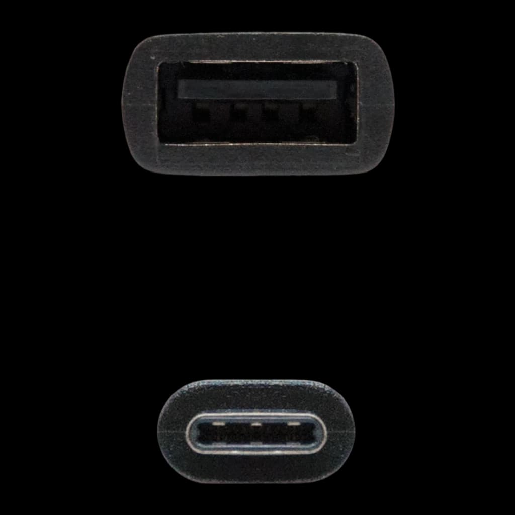 Cable Nanocable USB 2.0 Tipo C a Tipo A 0,15 m 3A USB-C a USB-A Negro, detalle: conectores frontales USB-A arriba y USB-C