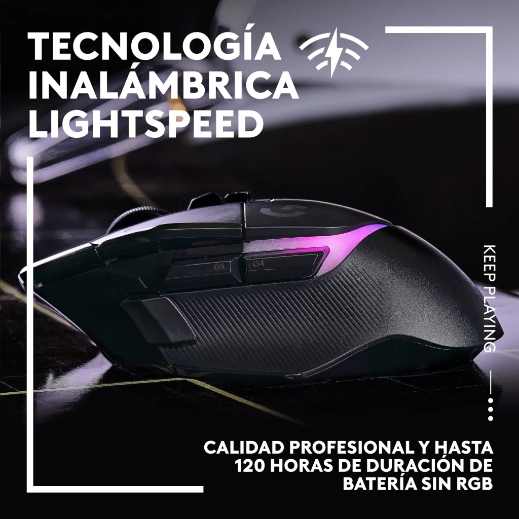 Ratón Gaming Logitech G502 X Plus Lightspeed Inalámbrico 25600 DPI RGB Negro, lateral: iluminación RGB rosa en superficie