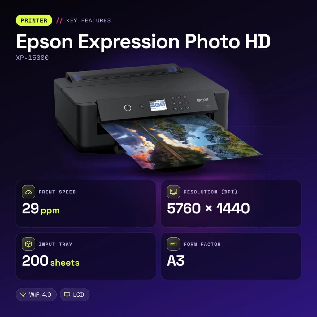Impressora de jato de tinta Epson Expression Photo HD XP-15000 Preto - características