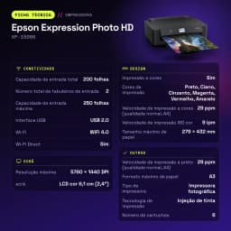 Impressora de jato de tinta Epson Expression Photo HD XP-15000 Preto - características