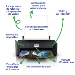 Impressora de jato de tinta Epson Expression Photo HD XP-15000 Preto, infográfico: características principais com setas