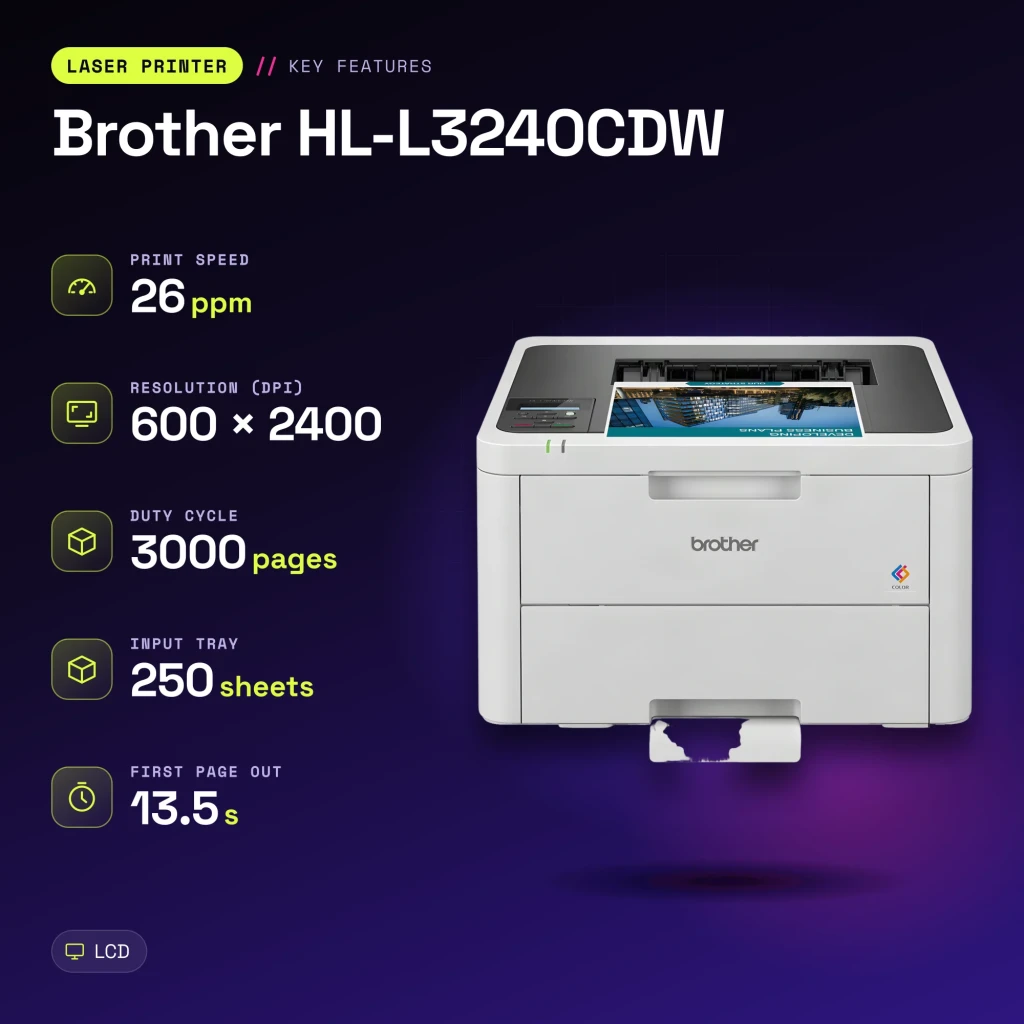 Impressora Brother HL-L3240CDW Laser Cores Duplex Branco - características