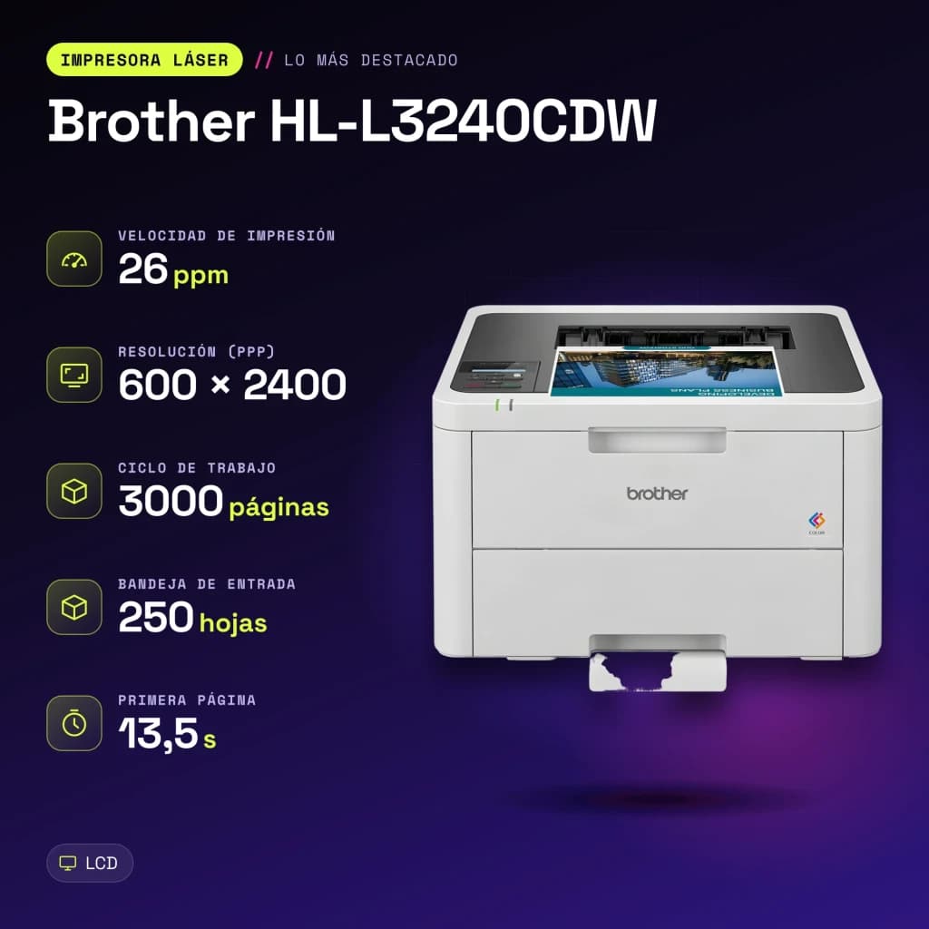 Impressora Brother HL-L3240CDW Laser Cores Duplex Branco - características