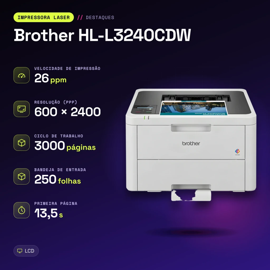 Impressora Brother HL-L3240CDW Laser Cores Duplex Branco - características