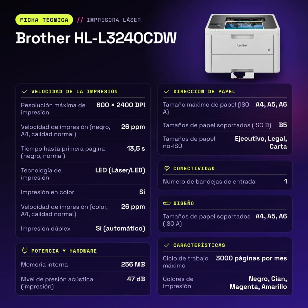 Impressora Brother HL-L3240CDW Laser Cores Duplex Branco - características