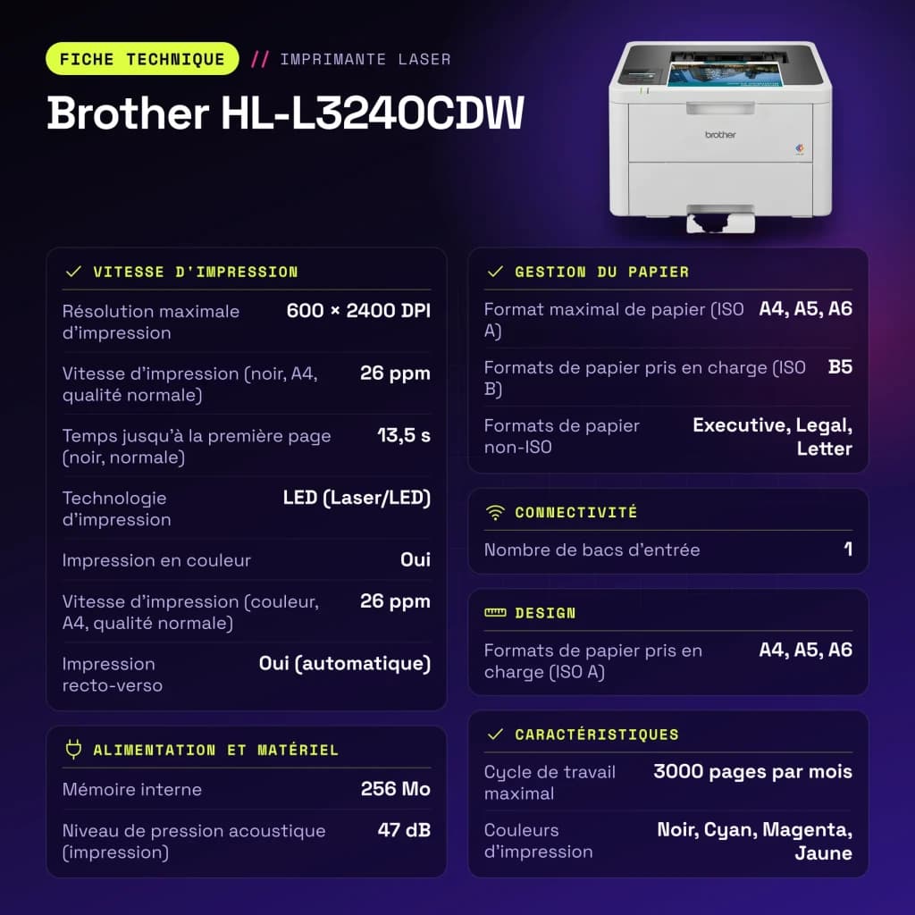 Impressora Brother HL-L3240CDW Laser Cores Duplex Branco - características