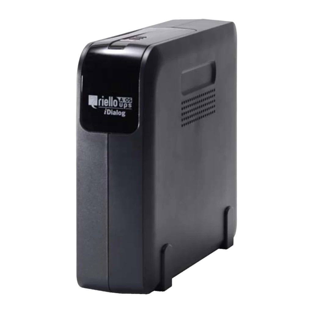 SAI Riello UPS iDialog IDG 1600 Offline 1600VA 960W Negro, vista frontal: carcasa negra con logo Riello UPS iDialog