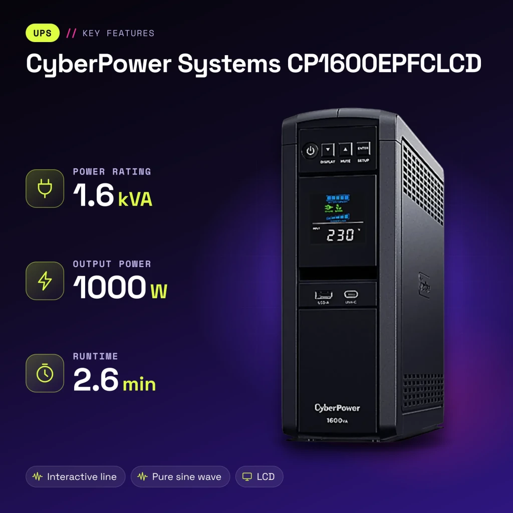 Onduleur CyberPower Systems CP1600EPFCLCD Ligne Interactive Noir - caractéristiques