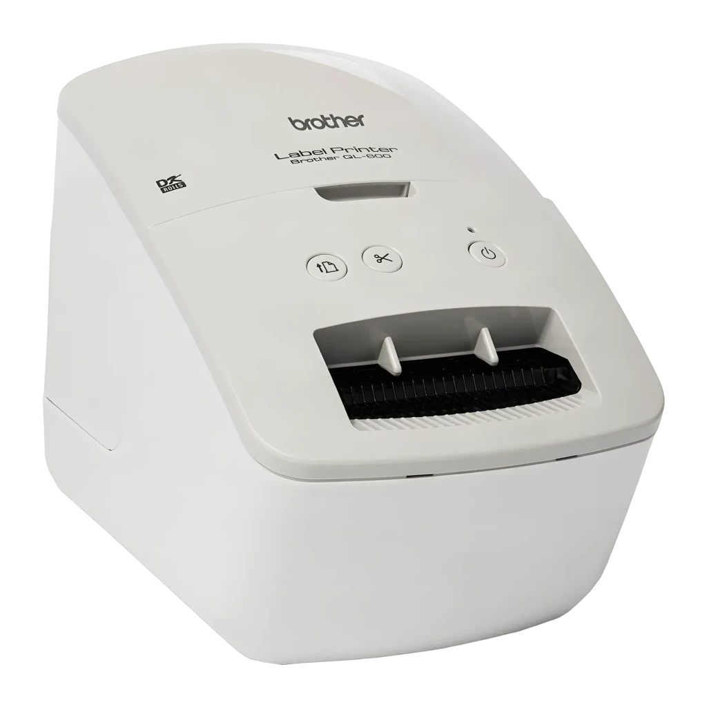 Brother QL-600G Impressora de Etiquetas Térmica Direta Monocromática, detalhe: painel superior com botões, saída