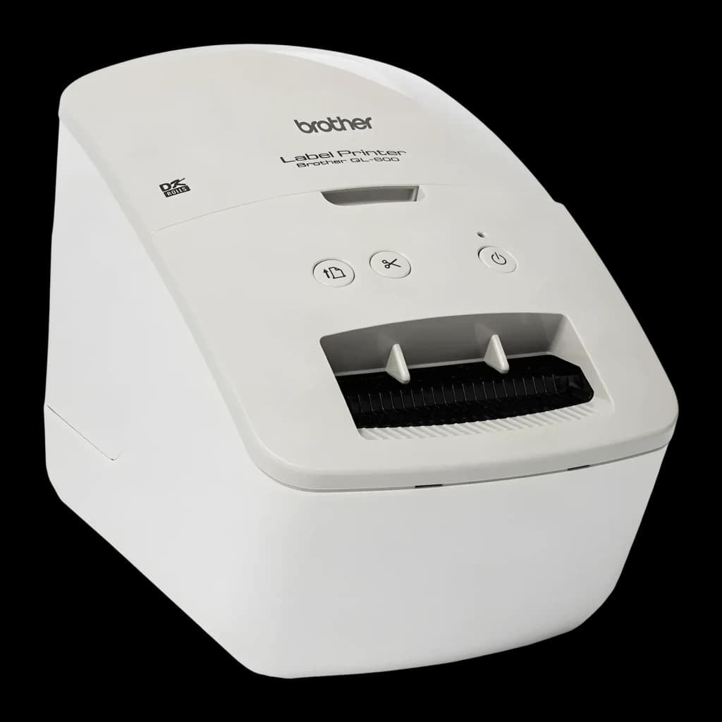 Brother QL-600G Impressora de Etiquetas Térmica Direta Monocromática, detalhe: painel superior com botões, saída