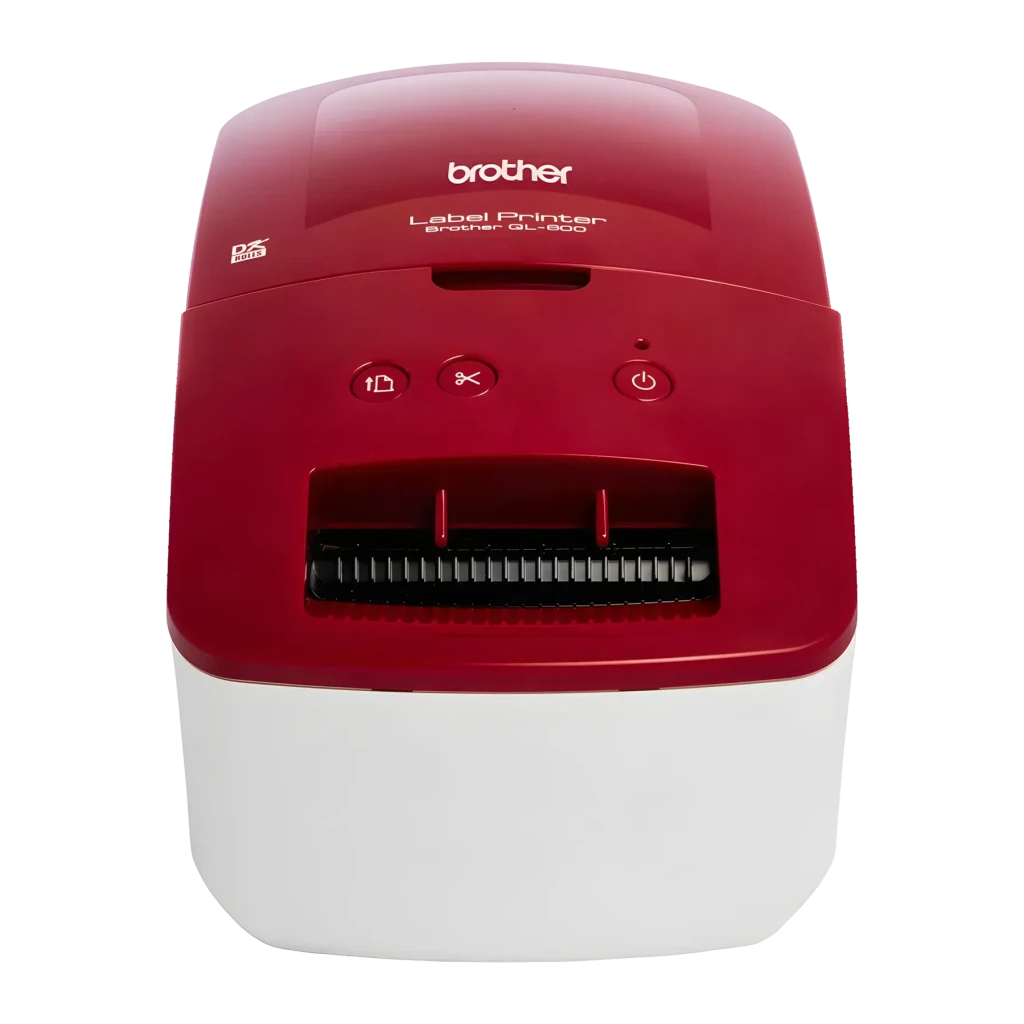 Impresora de etiquetas Brother QL-600R No multifunción Térmica directa Rojo/Blanco, detalle: vista superior frontal