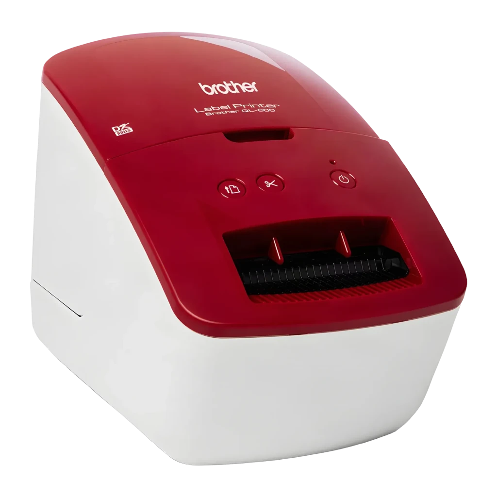 Impresora de etiquetas Brother QL-600R No multifunción Térmica directa Rojo/Blanco, detalle: tapa roja con logo Brother
