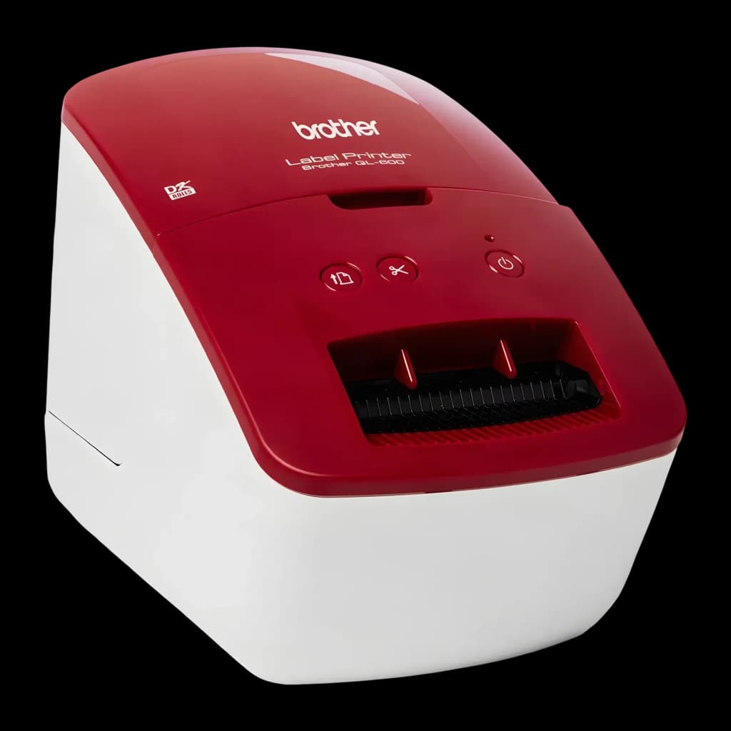 Impresora de etiquetas Brother QL-600R No multifunción Térmica directa Rojo/Blanco, detalle: tapa roja con logo Brother