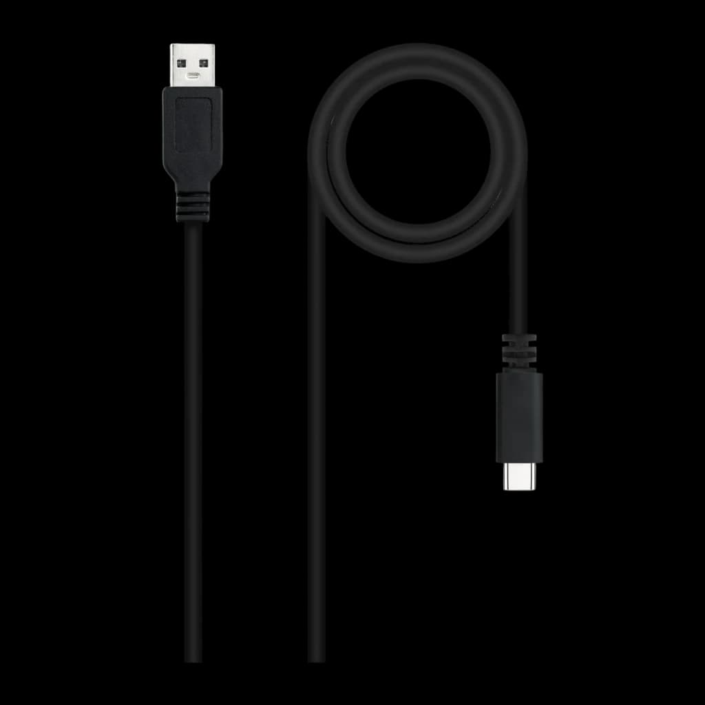 Cable Nanocable USB 2.0 USB-C a USB-A 1m 3A 480Mbit/s Negro, vista frontal: conector USB-A arriba y USB-C abajo, cable