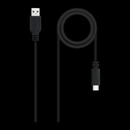 Cable Nanocable USB 2.0 USB-C a USB-A 1m 3A 480Mbit/s Negro, vista frontal: conector USB-A arriba y USB-C abajo, cable