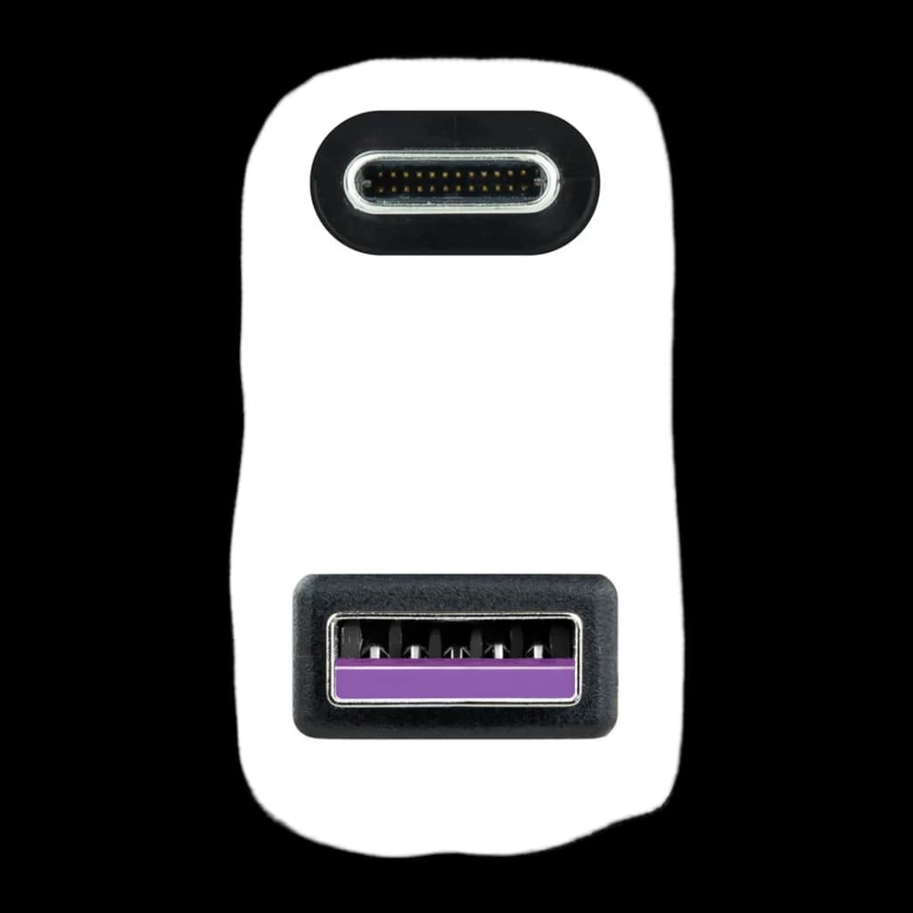 Cable Nanocable USB 2.0 USB-C a USB-A 1m 3A 480Mbit/s Negro, detalle: conectores USB-C y USB-A con lengüeta morada visibles