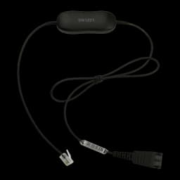 Cable auricular Jabra GN1221 Sound Limiter QD a RJ-9 0,8m Negro, vista frontal: módulo limitador con logo GN1221, conector
